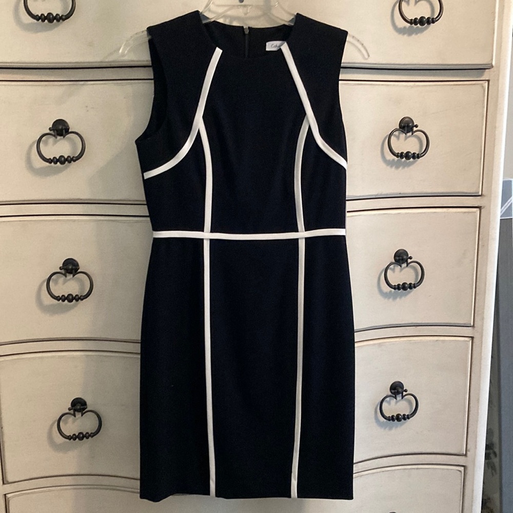 Calvin Klein size 4 Black/cream sleeveless sheath dress